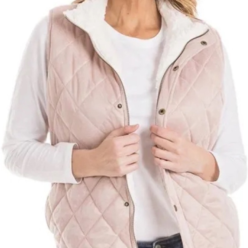 Katy Women's Quilted Pink Reversible Sherpa Vest